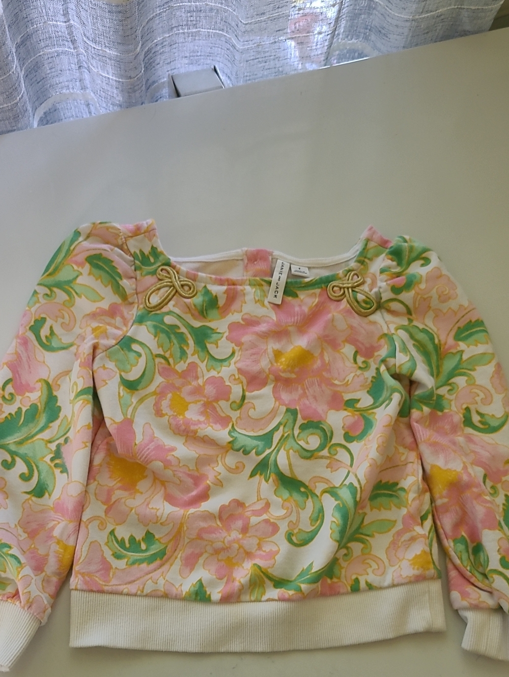 Janie and Jack Pink Floral Top with Green Accents